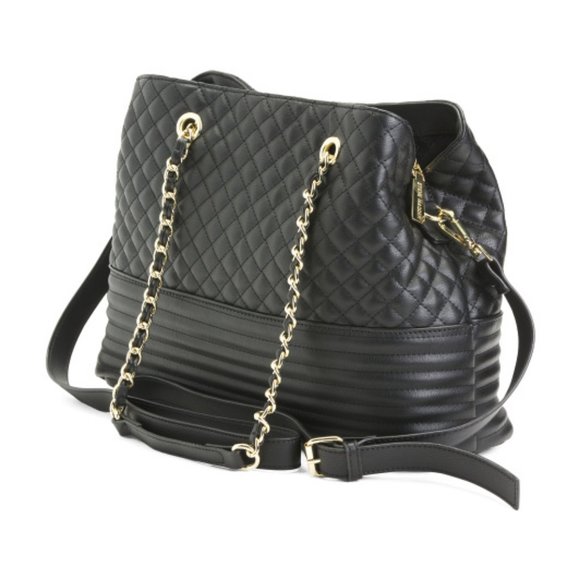 STEVE MADDEN Large Black Quilted Shoulder Bag with Gold Chain Handles - Picture 4 of 4